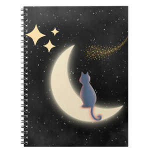 Starry Night Cat and Crescent Moon Notebook