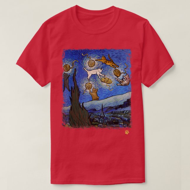 Starry Night Cat Art Parody Van Gogh Funny Cat Lov T-Shirt (Design Front)