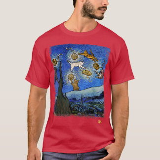 Starry Night Cat Art Parody Van Gogh Funny Cat Lov T-Shirt