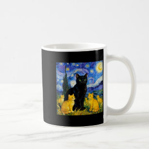 Starry Night Cat Artistic Black Cat & Kittens Coffee Mug