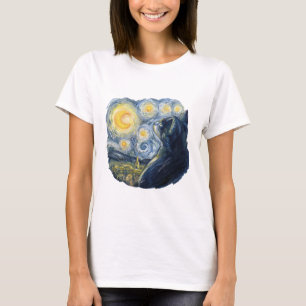 Starry Night Cat Artistic Van Gogh Style Art T-Shirt
