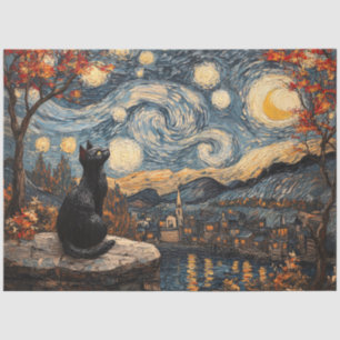 Starry Night Cat Decoupage Tissue Paper