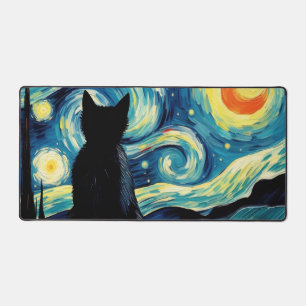 Starry Night Cat Desk Mat