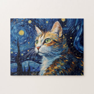 Starry Night Cat Jigsaw Puzzle