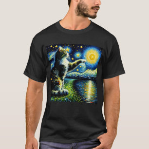 Starry Night Cat Kitten Van Gogh Lover T-Shirt