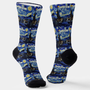 Starry Night Cat Lovers Festive Christmas Socks