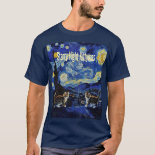 Starry Night Cat Lovers Festive Christmas T-Shirt