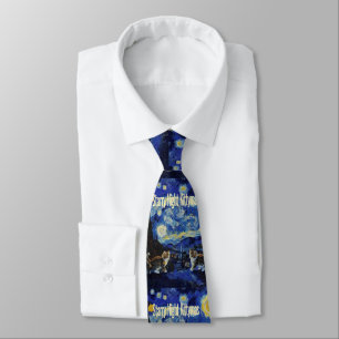 Starry Night Cat Lovers Festive Christmas Tie
