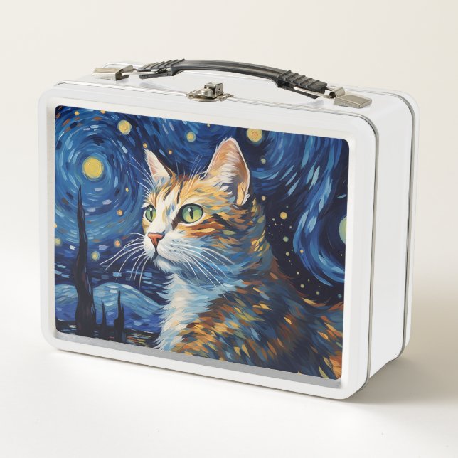 Starry Night Cat Metal Lunch Box (Front)