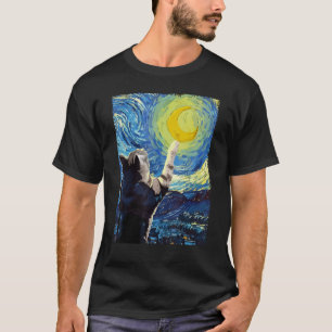 Starry Night Cat Painting Kitten Kitty Cat Mum Dad T-Shirt