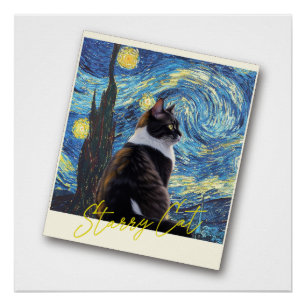 Starry night cat poster