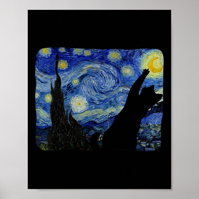 Starry Night Cat Shirt Van Gogh Cat Lover Cat Mum  Poster (Front)