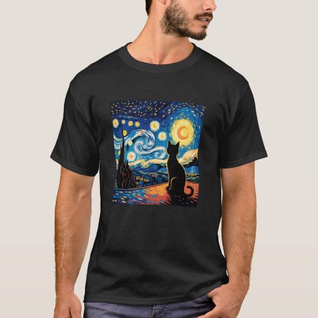 Starry Night Cat T-Shirt (Front)