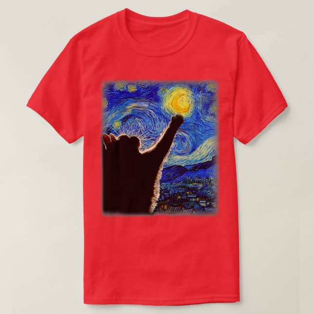 Starry Night Cat Van Gogh Cat Cat Lover Cat Mom Ca T-Shirt (Design Front)