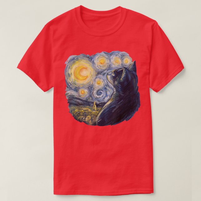 Starry Night Cat, Van Gogh Cat, Cat Lover, Cat Mum T-Shirt (Design Front)