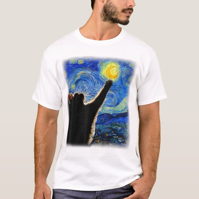 Starry Night Cat, Van Gogh Cat Lover Cat Dad Mum T T-Shirt (Front)