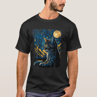Starry Night Cat Van Gogh Cat Lover Gifts Cat Mum  T-Shirt