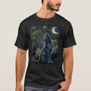 Starry Night Cat Van Gogh Cat Lover Gifts Cat Mum, T-Shirt
