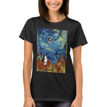 Starry Night Cat with Site for Women T-Shirt