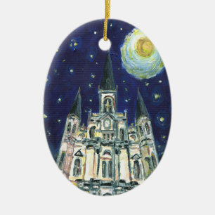 Starry Night Cathedral Ceramic Tree Decoration