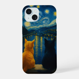 Starry Night Cats iPhone Case  Peeking Black Kitty