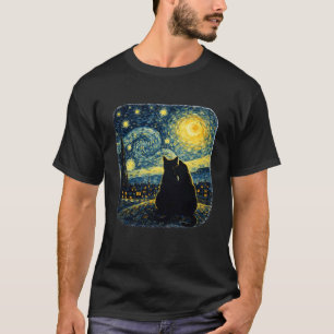 Starry Night Cats Under Moonlight Romantic Cat Lov T-Shirt