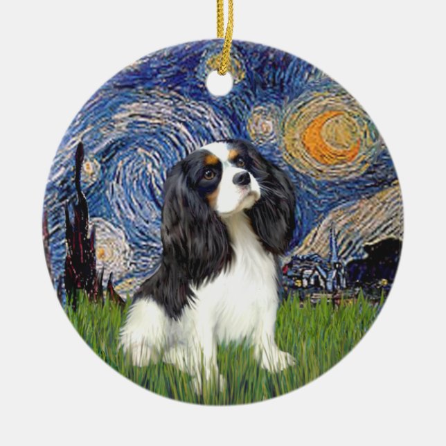 Starry Night - Cavalier (tri colour) Ceramic Tree Decoration (Front)