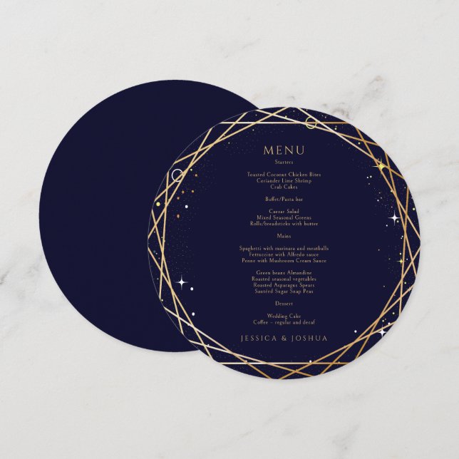 Starry Night Celestial Cosmic Wedding Round Menu (Front/Back)