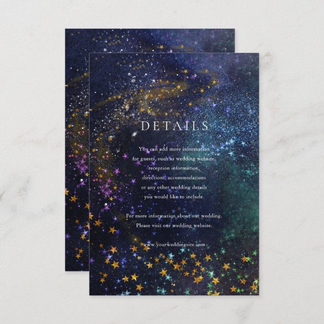 Starry Night Celestial Galaxy Wedding Details Card (Front/Back)