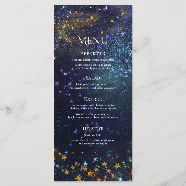 Starry Night Celestial Galaxy Wedding Menu (Front)