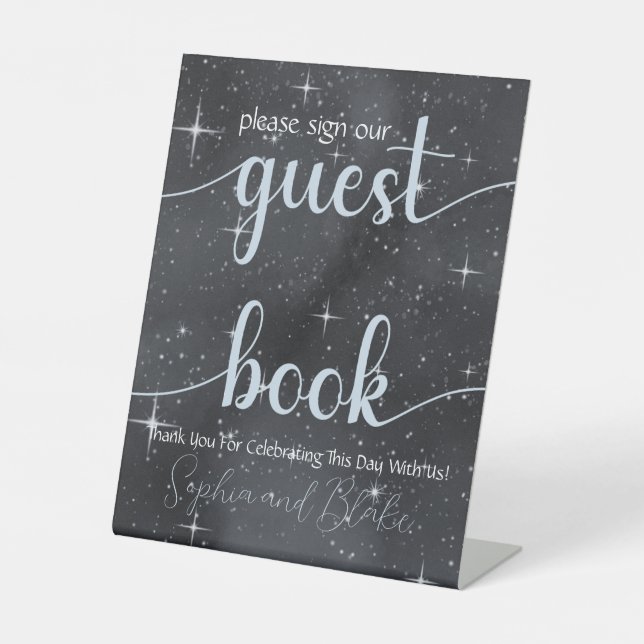 Starry Night Celestial Guest Book Pedestal Sign (Front)