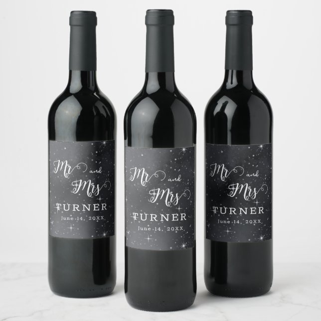 Starry Night Celestial Mr. and Mrs. Wedding Wine Label (Bottles)