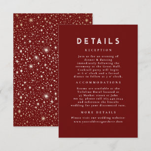 Starry Night Celestial Red Gold Wedding Details Enclosure Card