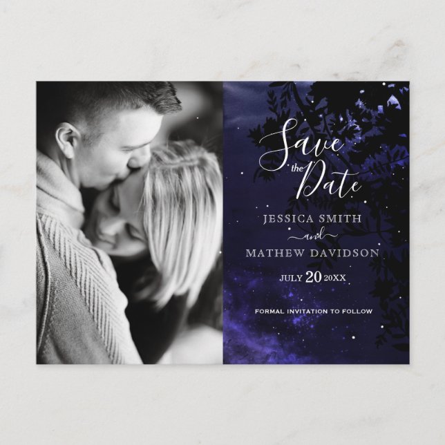 Starry Night Celestial Sky Photo Save the Date Announcement Postcard (Front)