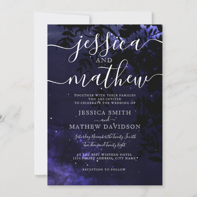 Starry Night Celestial Sky Wedding Invitation (Front)