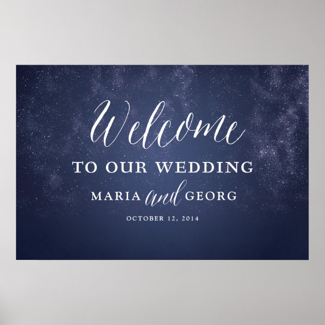 Starry Night Celestial Star Wedding Welcome Sign (Front)