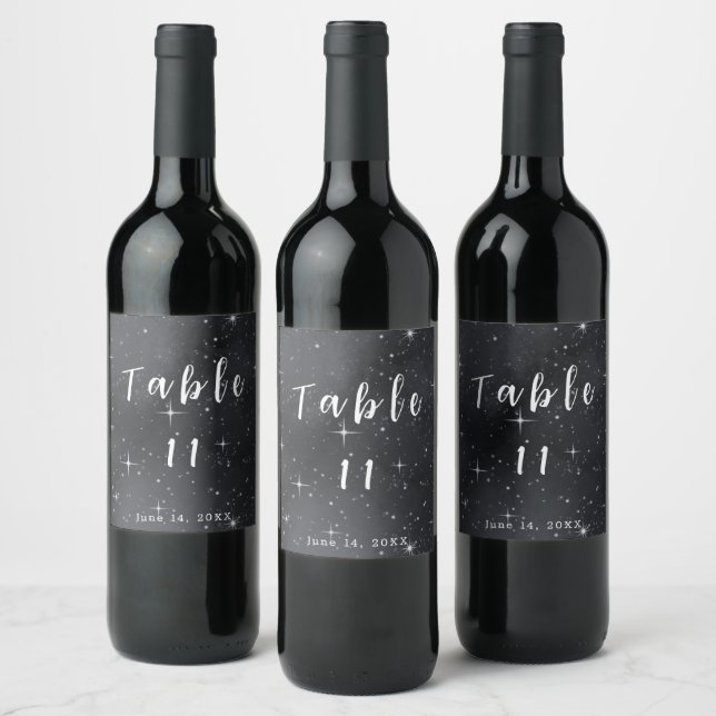 Starry Night Celestial Table Number Wedding Wine Label (Bottles)