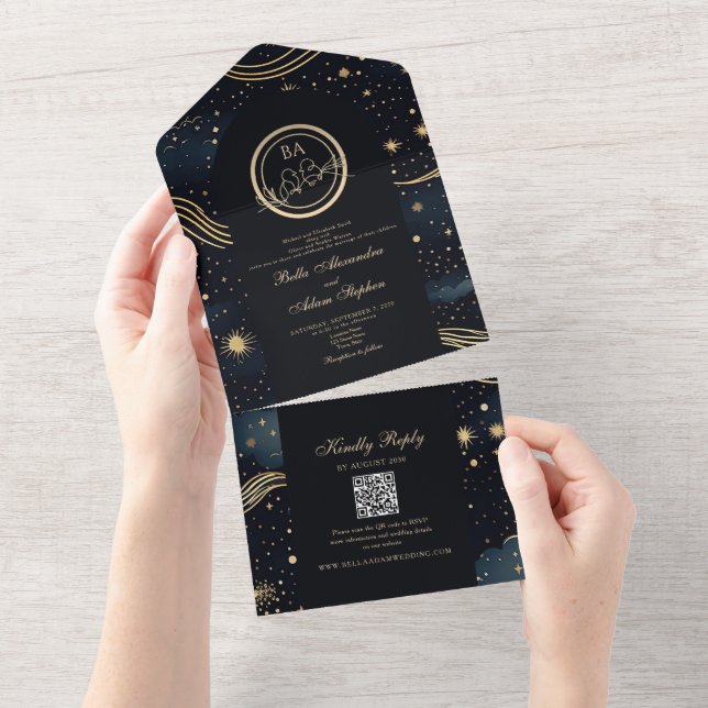 Starry Night Celestial Wedding All In One Invitation (Tearaway)