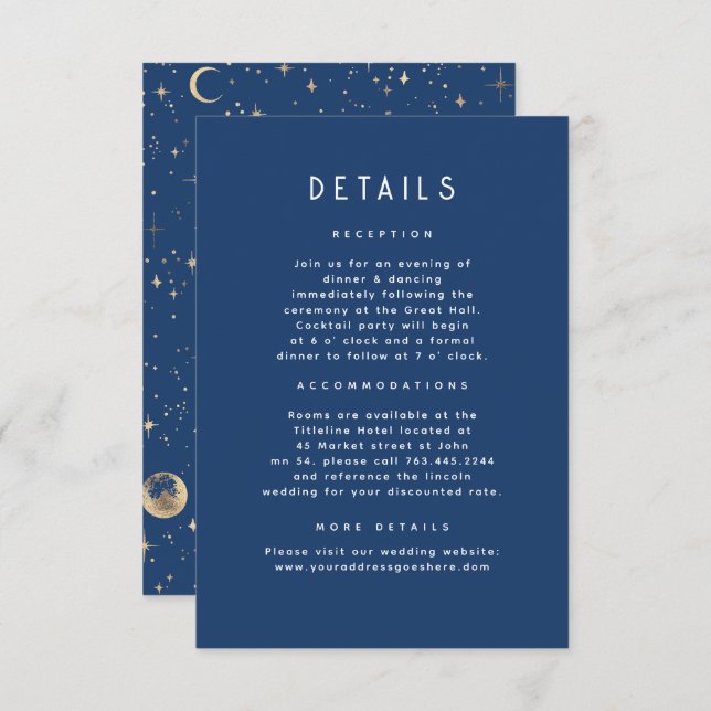 Starry Night Celestial Wedding Details Enclosure Card (Front/Back)