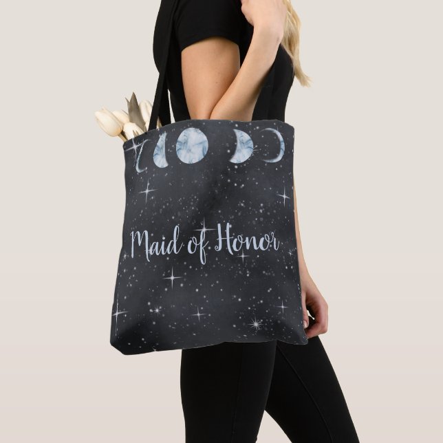 Starry Night Celestial Wedding Maid of Honour Tote Bag (Close Up)