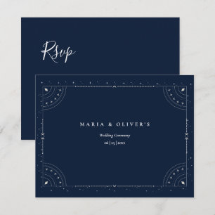 Starry Night Celestial Wedding Navy Blue Elegant RSVP Card