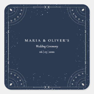 Starry Night Celestial Wedding Navy Blue Elegant Square Sticker