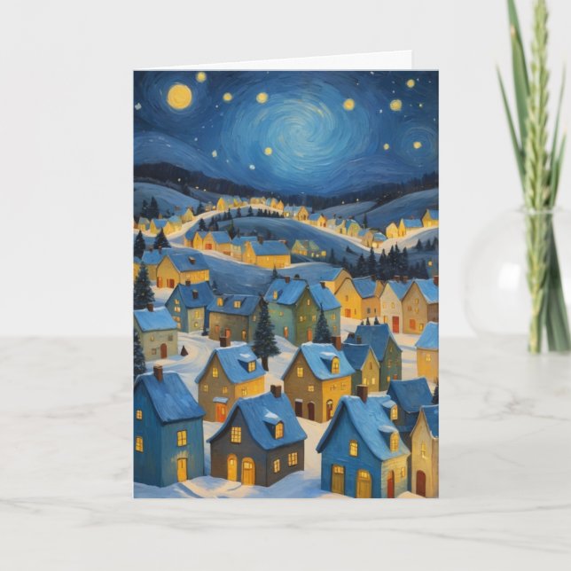 Starry Night Christmas Card with Custom Text  (Front)