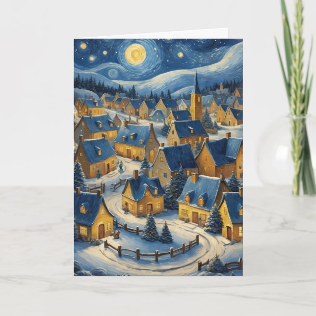 Starry Night Christmas Card with Custom Text  (Front)