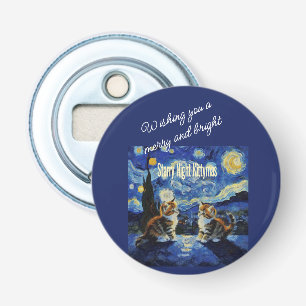Starry Night Christmas Cat Lover Kittymas Fun Bottle Opener