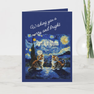 Starry Night Christmas Cat Lover Kittymas Fun Card
