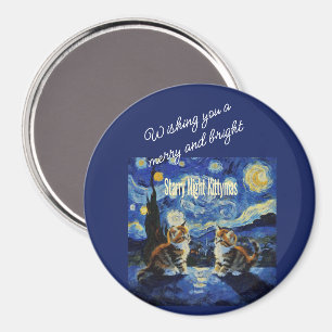 Starry Night Christmas Cat Lover Kittymas Fun Magnet
