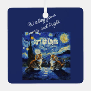 Starry Night Christmas Cat Lover Kittymas Fun Metal Tree Decoration