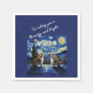 Starry Night Christmas Cat Lover Kittymas Fun Napkin