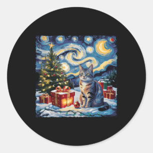 Starry Night Christmas Non-pedigreed Cat Van Gogh  Classic Round Sticker